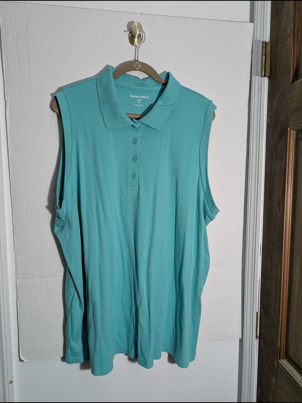 Woman Within Plus Size 2X Teal Sleeveless Polo Tunic – Vibrant & Comfortable